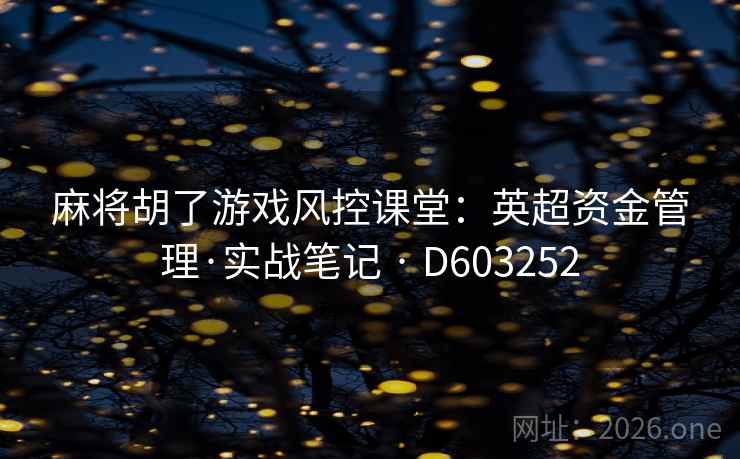 麻将胡了游戏风控课堂：英超资金管理·实战笔记 · D603252